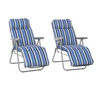 Outsunny Set of 2 Adjustable Foldable Garden Sun Loungers – Reclining – Blue & White