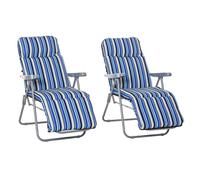Outsunny Reclining Garden Chair Set of 2, 5-Level Adjustable Zero Gravity Chairs with Cushions, Folding Sun Lounger Garden Recliner Chairs with Armrests for Outdoor, Patio, Blue Stripe Blue