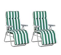 Outsunny Reclining Garden Chair Set of 2, 5-Level Adjustable Zero Gravity Chairs with Cushions, Folding Sun Lounger Garden Recliner Chairs with Armrests for Outdoor, Patio, Green Stripe Green