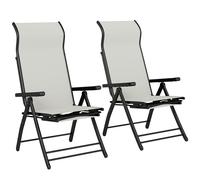 Outsunny Reclining Garden Chairs Set of 2, 5-Position Folding Sun Loungers with High Back, Retractable Footrest, Light Grey