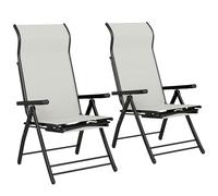 Outsunny Folding Reclining Garden Chairs Set of 2 with Footrest, Light Grey - 179.5 x 63.5 x 60 cm - 2 - Metal, Texteline