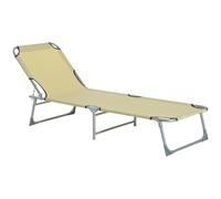 Outsunny Reclining Sun Lounger Chair Folding Camping Bed for Travel Beige | 4-Position Adjustable Backrest, Fold up, Garden, Indoor Outdoor, Office, Fishing