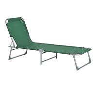 Outsunny Reclining Sun Lounger Chair Folding Camping Bed with 4-Position Adjustable Backrest, for Travel Indoor Outdoor Office Fishing, Green