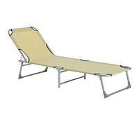 Outsunny Reclining Sun Lounger Chair Folding Camping Bed with 4-Position Adjustable Backrest, for Travel Indoor Outdoor Office Fishing, Beige