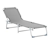 Outsunny Reclining Sun Lounger Chair Folding Camping Bed with 4-Position Adjustable Backrest, Grey