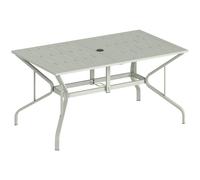 Outsunny Rectangle Garden Table with Parasol Hole, Outdoor Dining Table for 6, Patio Table for Balcony, 150cm x 90cm, Light Grey