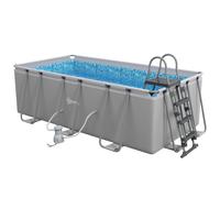 Outsunny Rectangle Steel Frame Swimming Pool with Ladder and Pump - Grey
