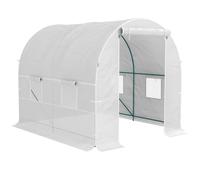 Outsunny Reinforced Walk In Polytunnel Greenhouse with Roll Up Door, Galvanised Steel Frame and Zipped Door Windows (2 x 2.5m), White White