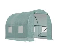 Outsunny Reinforced Walk In Polytunnel Greenhouse with Roll Up Door, Galvanised Steel Frame and Zipped Door Windows (2 x 2.5m), Green Green