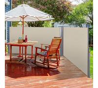 Outsunny Retractable Double Side Awning Screen Fence Privacy Beige, 6x1.6m - 600cm x 9cm x 160cm