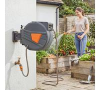 Outsunny Retractable Hose Reel Wall Mounted, 15+1.6m Garden Hose Pipe Reel with Auto Retraction, Self-Locking, Slow Return System, 180° Swivel Bracket, 2 Patterns Nozzle and Faucet Adaptors, Orange