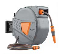 Outsunny Retractable Hose Reel Wall Mounted, 20+1.6m Garden Hose Pipe Reel with Auto Retraction, Self-Locking, Orange