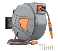 Outsunny Retractable Hose Reel Wall Mounted, 20+1.6m Garden Hose Pipe Reel with Auto Retraction, Self-Locking, Slow Return System, 180° Swivel Bracket, 2 Patterns Nozzle and Faucet Adaptors, Orange