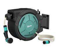 Outsunny Retractable Hose Reel Wall Mounted, 20+2m Garden Hose Pipe Reel with Lock, Auto Rewind, 7 in 1 Spray Nozzle, Includes Wall Fixings, 180° Swivel, Outdoor Watering, 59 x 20 x 39 cm, Black