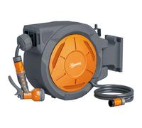 Outsunny Retractable Hose Reel Wall Mounted, 30+2m Garden Hose Pipe Reel with Lock, Auto Rewind, 7 in 1 Spray Nozzle, Includes Wall Fixings, 180° Swivel, Outdoor Watering, Orange