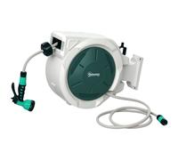 Outsunny Retractable Hose Reel Wall Mounted, 30+2m Garden Hose Pipe Reel with Lock, Auto Rewind, 7 in 1 Spray Nozzle, Includes Wall Fixings, 180?? Swivel, Outdoor Watering, Grey Grey
