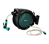 Outsunny Retractable Hose Reel Wall Mounted, 30+2m Garden Hose Pipe Reel with Lock, Auto Rewind, 7 in 1 Spray Nozzle, Includes Wall Fixings, 180° Swivel, Outdoor Watering, 59 x 23 x 42 cm, Green