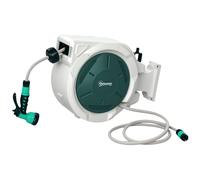 Outsunny Retractable Hose Reel Wall Mounted, 30+2m Garden Hose Pipe Reel with Lock, Auto Rewind, 7 in 1 Spray Nozzle, Outdoor Watering, Grey