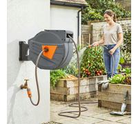 Outsunny Retractable Hose Reel Wall Mounted, 40+2m Hose Pipe Reel, Orange - Wall Mounted Hose Reel - 61L x 26W x 43H cm - Orange