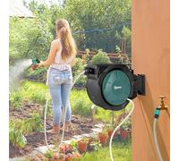 OUTSUNNY Retractable Hose Reel Wall Mounted with Lock, Black Outsunny Black