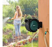 Outsunny Retractable Hose Reel Wall Mounted, 30+2m Garden Hose Pipe Reel with Lock, Auto Rewind, 7 in 1 Spray Nozzle, Includes Wall Fixings, 180° Swivel, Outdoor Watering, 59 x 23 x 42 cm, Green