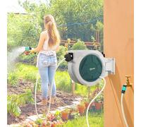 OUTSUNNY Retractable Hose Reel Wall Mounted with Lock, Grey Outsunny Grey