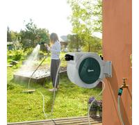 Retractable Hose Reel Wall Mounted with Lock, Grey Outsunny Grey One Size