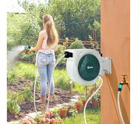 OUTSUNNY Retractable Hose Reel Wall Mounted with Lock, Light Grey in Green Outsunny Green