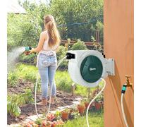 Outsunny Retractable Hose Reel Wall Mounted with Lock, Light Grey
