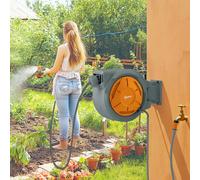 Outsunny Retractable Hose Reel Wall Mounted with Lock, Orange