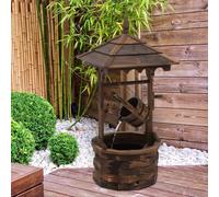 OUTSUNNY Retro Rustic Wooden Barrel Well Garden Fountain withPump Garden Outdoor Decor in Tan Outsunny Tan
