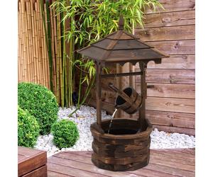 OUTSUNNY Retro Rustic Wooden Barrel Well Garden Fountain withPump Garden Outdoor Decor in Tan Outsunny Tan