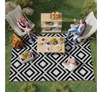 Outsunny Reversible Outdoor Rug, Design, Black and White