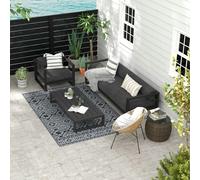 Outsunny Reversible Outdoor Rug with Carry Bag, Waterproof Plastic Straw Mat for Garden, Deck, RV, Picnic, Beach, Camping, 182 x 274cm, Black and Grey