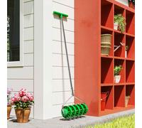 Outsunny Rolling Lawn Aerator, Heavy Duty Garden Aerator, Manual Lawn Spike Roller with T-bar Grip and 3 Piece Detachable Handle, Outdoor Garden Lawn Tool Dark Green Green