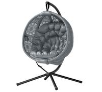Outsunny Round Egg Basket Chair, with Steel Stand, Charcoal Grey