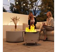 Outsunny Round Fire Pit With Grill Net, Stainless Steel Firepit, Silver