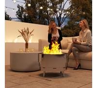 Outsunny Round Fire Pit With Grill Net, Stainless Steel Firepit, Silver Silver
