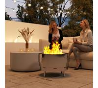 Outsunny Round Fire Pit with Grill Net, Stainless Steel Firepit, Silver