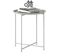 Outsunny Round Folding Garden Table White 46cm Removable Tray Patio Side
