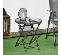 Outsunny Round Folding Side Table W/ Imitation Marble Glass Top In Jet Black Jet Black