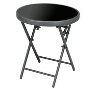 OUTSUNNY Round Folding Side Table w/ Imitation Marble Glass Top in Jet Black Outsunny Jet Black