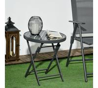 Outsunny Folding Side Table w/Marble Effect Top Black/White, Black