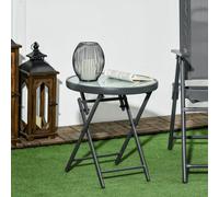 Outsunny Round Folding Side Table w/ Imitation Marble Glass Top, White