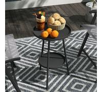 Outsunny Round Garden Table, 2-Tier Metal Patio Table Coffee Table, Black
