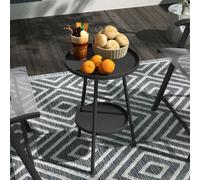 Outsunny Round Garden Table, 2-Tier Metal Patio Table Coffee Table, Black, Black