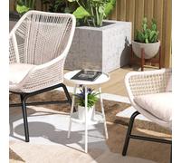 Outsunny Round Garden Table, 2-Tier Metal Patio Table Coffee Table, White