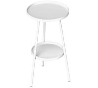 Outsunny Round Garden Table, 2-Tier Metal Patio Table Coffee Table, White White
