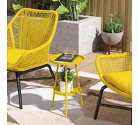 Outsunny Round Garden Table, 2-Tier Metal Patio Table Coffee Table, Yellow
