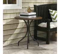 Outsunny Round Garden Table Outdoor Side Table with Steel Frame Black - Brown Wood Grain - Galvanised Steel - 66cm x 66cm x 71.5Hcm